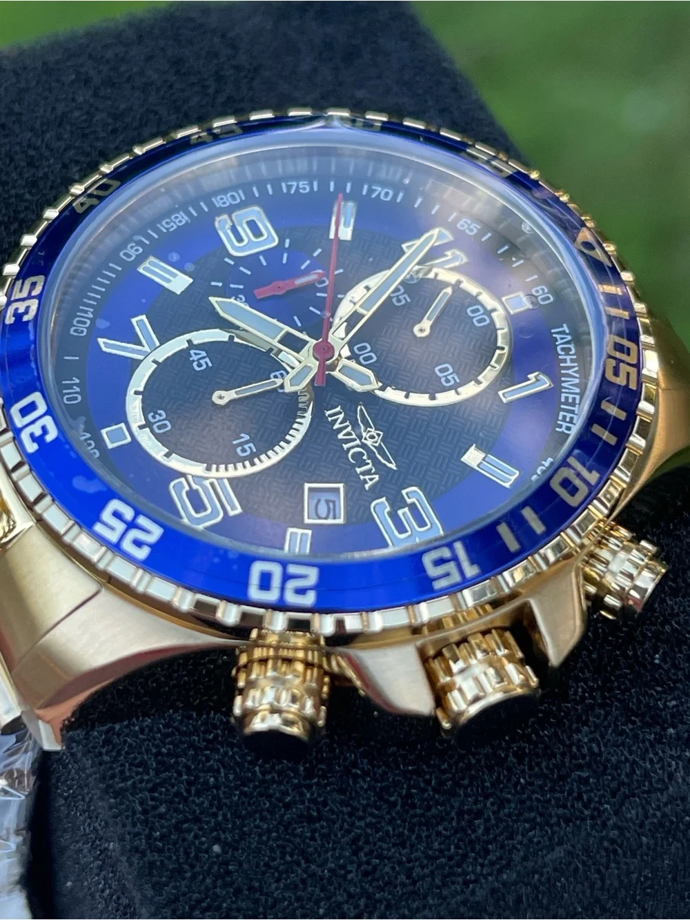 Invicta Specialty Mach Gala Men's Watch - 48mm, Gold and blue bezel new